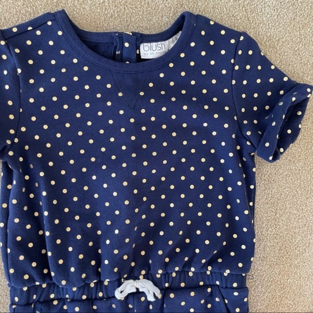 BLUSH by US Angels: Navy and Gold Polka Dot Jumpsuit sz 10/12 US